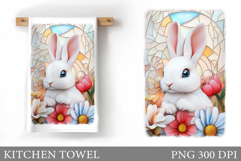 Cute Bunny Kitchen Towel. Bunny Flowers Kitchen Towel Design Product Image 1