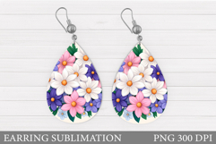 Floral Earring Sublimation. Flowers Earring Design Product Image 1