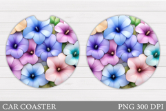 Flowers Car Coaster Sublimation. Floral Coaster Design Product Image 1