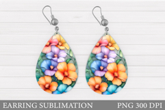 Flowers Teardrop Earring Design. Flowers Earring Sublimation Product Image 1