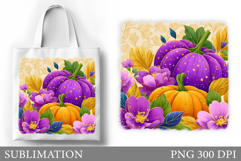 Pumpkin Tote Bag Design. Flowers Tote Bag Sublimation Product Image 1