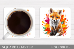 Fall Fox Coaster Design. Fall Coaster Sublimation Product Image 1