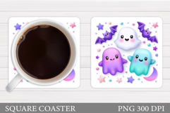Cute Ghost Coaster Design. Cute Halloween Sublimation Product Image 1