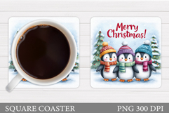 Christmas Penguin Coaster. Christmas Coaster Sublimation Product Image 1