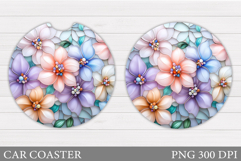Flowers Car Coaster Sublimation. Floral Coaster Design Product Image 1