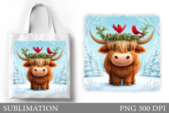 Highland Cow Tote Bag. Christmas Tote Bag Sublimation Product Image 1
