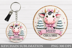 Christmas Cow Keychain. Christmas Keychain Sublimation Product Image 1