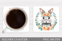 Cute Bunny Coaster Design. Bunny Flowers Coaster Sublimation Product Image 1