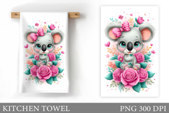 Cute Koala Kitchen Towel. Koala Flowers Kitchen Towel Design Product Image 1