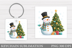 Cute Snowman Keychain Sublimation. Christmas Keychain Design Product Image 1