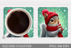 Cute Squirrel Coaster Design. Christmas Coaster Sublimation Product Image 1
