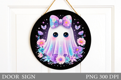 Cute Ghost Door Sign Design. Halloween Door Sign Sublimation Product Image 1