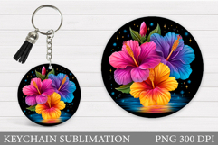 Hibiscus Keychain Design. Floral Keychain Sublimation Product Image 1