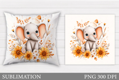 Cute Elephant Pillow Design. Cute Elephant Sublimation Product Image 1