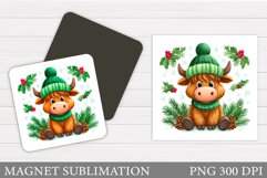 Christmas Cow Magnet. Christmas Magnet Sublimation Product Image 1