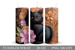 Cute Cat Tumbler Design. Black Cat Sublimation Product Image 1