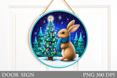 Christmas Bunny Door Sign. Christmas Door Sign Sublimation Product Image 1