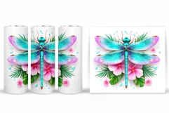 Dragonfly Tumbler Sublimation. Flowers Tumbler Wrap Design Product Image 2