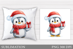Christmas Penguin Pillow. Christmas Pillow Sublimation Product Image 1