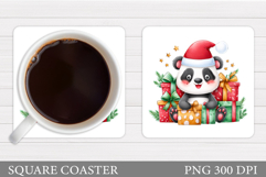 Christmas Panda Coaster. Christmas Coaster Sublimation Product Image 1