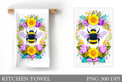 Bee Kitchen Towel Design. Flowers Kitchen Towel Sublimation Product Image 1