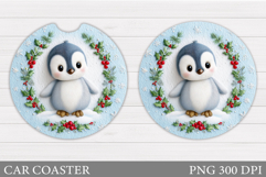 Cute Penguin Car Coaster. Christmas Car Coaster Sublimation Product Image 1