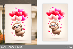 Valentines Sloth Garden Flag. Valentines Garden Flag Design Product Image 1