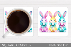 Cute Bunny Coaster Sublimation. Spring Bunny Coaster Design Product Image 1