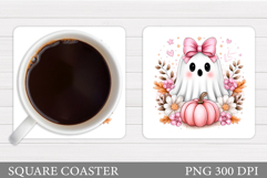Cute Halloween Coaster Sublimation. Ghost Coaster Design Product Image 1