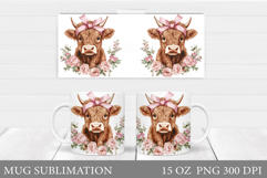 Highland Cow Mug Design. Cute Cow Sublimation Product Image 1