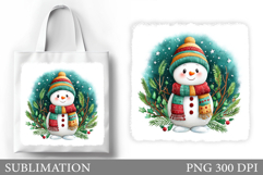 Cute Snowman Tote Bag Sublimation. Christmas Tote Bag Design Product Image 1
