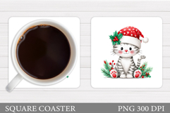 Christmas Cat Coaster Design. Christmas Coaster Sublimation Product Image 1
