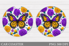 Butterfly Car Coaster Design. Flowers Coaster Sublimation Product Image 1