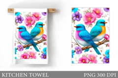 Birds Kitchen Towel Design. Summer Kitchen Towel Sublimation Product Image 1