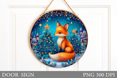Christmas Fox Door Sign. Christmas Door Sign Sublimation Product Image 1