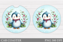 Cute Penguin Car Coaster. Christmas Car Coaster Sublimation Product Image 1