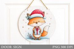 Christmas Fox Door Sign. Christmas Door Sign Sublimation Product Image 1