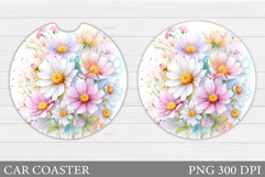 Wildflowers Car Coaster Sublimation. Flowers Car Coaster Product Image 1