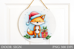 Christmas Fox Door Sign. Christmas Door Sign Sublimation Product Image 1