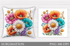 Wildflowers Pillow Sublimation. Flowers Sublimation Product Image 1