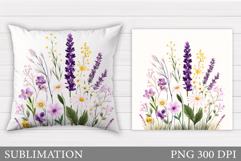 Wildflowers Pillow Sublimation. Flowers Sublimation Product Image 1