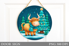 Christmas Cow Door Sign. Christmas Door Sign Sublimation Product Image 1