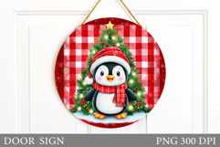 Christmas Penguin Door Sign. Christmas Door Sign Design Product Image 1