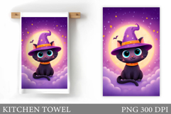 Black Cat Kitchen Towel. Halloween Kitchen Towel Design Product Image 1