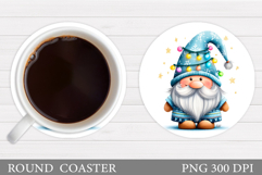 Christmas Gnome Coaster. Christmas Round Coaster Sublimation Product Image 1