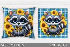 Cute Raccoon Pillow Design. Raccoon Flowers Pillow Product Image 1