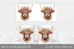 Highland Cow Mug Design. Cute Cow Sublimation Product Image 1