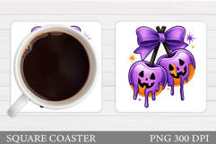 Cherry Pumpkin Coaster. Halloween Coaster Sublimation Product Image 1