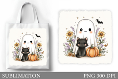 Cute Ghost Tote Bag Design. Cute Halloween Sublimation Product Image 1