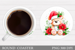 Cute Bear Coaster Sublimation. Christmas Round Coaster Product Image 1